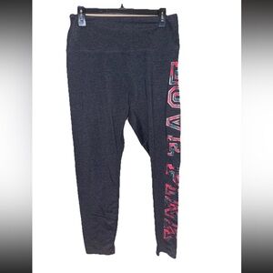 PINK Victoria's Secret LOVE PINK Women's Ankle Leggings XL Dark Gray Red Logo
